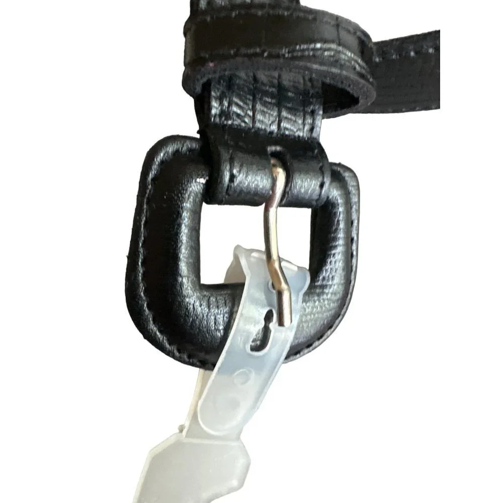 Accessories by Pearl Belt Black Croc Embossed‎ Leather Covered Buckle Slim Large